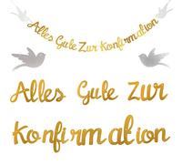 Guirlande de communion « Alles Gute zur Konfirmation » - Décoration dorée à paillettes - Décoration pour baptême, confirmation - Décoration à suspendre pour baptême et fête