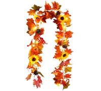 Guirlande de décoration d'automne avec guirlande lumineuse - 180 cm - Guirlande d'automne avec 30 LED de 3 m - Guirlande lumineuse lumineuse - Feuilles d'érable - Fonctionne avec piles - Décoration