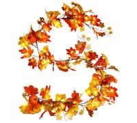 Guirlande de décoration d'automne avec guirlande lumineuse - 180 cm - Guirlande d'automne avec 30 LED de 3 m - Guirlande lumineuse lumineuse - Feuilles d'érable - Fonctionne avec piles - Décoration