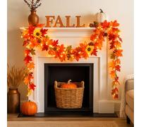 Guirlande de décoration d'automne - Feuille d'érable - 175 cm - Guirlande lumineuse d'automne avec guirlande lumineuse LED - Guirlande décorative d'automne - Feuilles d'automne - Pour décoration