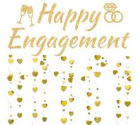 Guirlande de décorations de fête de fiançailles - Ensemble de décoration dorée avec lettres « Happy Engagement » - Guirlande de cœurs en papier à suspendre pour demande en mariage