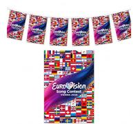 Guirlande de drapeaux Eurovision 2026 12 m en tissu pour Eurovision et Coupe du Monde, 35 fanions double face en tissu avec 35 pays européens, décoration pour bar, club, jardin, intérieur et extérieur