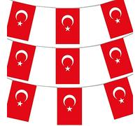 Guirlande de drapeaux turcs de 10 m - Grande décoration européenne - 20 x 30 cm - En plastique - Par tous les temps - Pour événements, école, fête nationale et turque