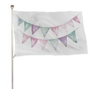 Guirlande de fanions aquarelle romantique vert sauge, rose, violet, 0,9 x 1,5 m, bannière décorative pour cour, porche, pelouse, ferme