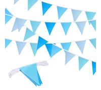 Guirlande de fanions bleus de 20 m, 52 fanions triangulaires imperméables et réutilisables, idéale pour décorer une fête d'anniversaire, un mariage, des fiançailles, une fête intérieure ou extérieure