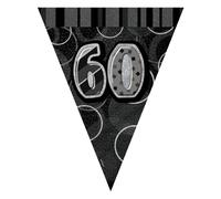 Guirlande de fanions d'anniversaire 60 ans noir-gris 360x30cm