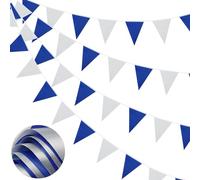 Guirlande de fanions de 20 m, Drapeaux Bleus et argentés en Polyester, 52 Drapeaux imperméables et réutilisables pour la Maison, l'extérieur, Les Anniversaires, Les Mariages, Les fêtes