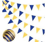 Guirlande de fanions de 20 m, Drapeaux Bleus et dorés en Polyester, 52 Drapeaux imperméables et réutilisables pour la Maison, l'extérieur, Les Anniversaires, Les Mariages, Les fêtes