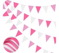 Guirlande de fanions de 20 m, Drapeaux Rose doré Rose et Blanc en Tissu Polyester, 52 Drapeaux imperméables et réutilisables pour la Maison, l'extérieur, Les Anniversaires, Les Mariages, Les fêtes