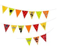 Guirlande de fanions de 3 m « Miraculous Ladybug » - Décoration pour fête à thème et anniversaire d'enfant - Dimensions : 300 x 16 cm - En carton avec cordon de fixation - Super héroïne - Fête