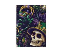 Guirlande de fanions de carnaval vert et violet avec tête de mort pour l'extérieur - Bannière de Noël pour décoration extérieure - 28 x 40 cm - Double face