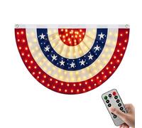 Guirlande de fanions d'extérieur | 91 X 183 Cm Rouge Blanc Bleu Avec Éclairage LED,Décoration De Porche En Guirlande De Fanions Patriotique - Pour Terrasse Balcon Rampe Jardin Barbecue Fête Propriétai