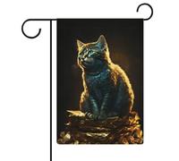 Guirlande de fanions dorée « Chat assis sur un tas » (47 x 32 cm), double face, pour jardin, anniversaire ou décoration intérieure.