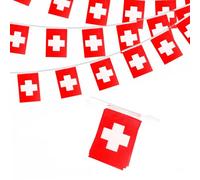 Guirlande de fanions en polyester avec 30 drapeaux pour décorations de fête de la Coupe du monde 2026, 14 x 21 cm, drapeaux suisses rectangulaires pour les fans de football, fête nationale, pub