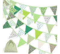 Guirlande de Fanions en Tissu, 12 m Bannière de Banderoles d'ExtéRieur, 42PCS Drapeaux de Triangle Décoration, Bannière Fleurie Vintage Réutilisable avec Sac de Rangement pour Mariage, Jardin