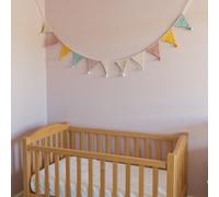 Guirlande de fanions en tissu de coton avec pompons colorés, tulle double couche | Serpentins triangulaires pour fête prénatale, anniversaire, salle de classe, fête, chambre, berceau, décoration de