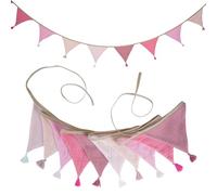 Guirlande de fanions en tissu en coton avec pompons - Décorations de fête prénatale, de chambre à coucher - Ton sur ton - Fanions pastel pour anniversaire, mariage, chambre d'enfant, décoration de