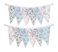 Guirlande de fanions en tissu floral de 12 m | Drapeaux de grande taille | Style shabby chic en coton style vintage Bannière fanion, fête de jardin, décorations d'anniversaire, chambre, goûter