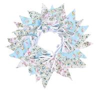 Guirlande de fanions en tissu floral de 12 m | Drapeaux de grande taille | Style shabby chic vintage en coton pour décoration de jardin, fête d'anniversaire, chambre à coucher