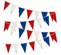 Guirlande de fanions en tissu rouge, blanc et bleu - 10 m - 20 drapeaux - couronnement du roi - Union Jack - Bannière française pour pub, barbecue, événements royaux - Décorations de fête