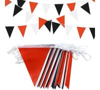 Guirlande de fanions imperméable de 20 m (66 Pieds) - 52 fanions triangulaires réutilisables en Polyester Rouge, Noir et Blanc - Idéale pour décorer Vos fêtes, Anniversaires et Jardins.