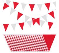 Guirlande de fanions imperméable de 20 m (66 pieds) - 52 fanions triangulaires réutilisables en polyester rouge et blanc - Décoration idéale pour fêtes, anniversaires et jardins.