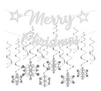 Guirlande de fanions « Merry Christmas » argentée avec flocon de neige à suspendre, décoration de plafond à suspendre pour Noël ou fête sur le thème de l'hiver