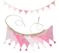 Guirlande de fanions pour chambre d'enfant - Rose - 2,6 m - En tissu - Avec pompons - Réutilisable - Décoration pour chambre d'enfant - Pour anniversaire, maison, camping