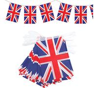 Guirlande de fanions réutilisables Union Jack avec 30 drapeaux en tissu King Charles pour événements sportifs, événements royaux, pub, bureau, barbecue, fête de rue