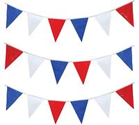 Guirlande de fanions rouges blancs et bleus de 10 m - Bannière Union Jack - Décorations de fête - Fournitures d'événements sportifs - Pub - BBQ - Thème royal - France - USA - 20 drapeaux