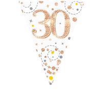 Guirlande de fanions scintillants 30 blancs et or rose holographiques 3,9 m