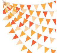 Guirlande de fanions triangulaires en Coton - 10 m - pour décoration d'automne, de Mariage, d'anniversaire, de fête de Thanksgiving - Orange - 36 pièces