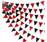 Guirlande de fanions triangulaires en tissu métallique rouge et noir pour remise de diplôme, Halloween, anniversaire, mariage, enterrement de vie de jeune fille, casino Las Vegas, poker, pirate