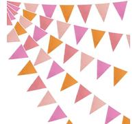 Guirlande de fanions triangulaires pour décoration de fête, drapeaux floraux vintage en coton pour décoration de mariage, fête prénatale, fête de jardin, fanions réutilisables 10 m (orange rose)