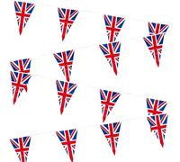 Guirlande de fanions Union Jack de 10 m de long avec 25 drapeaux triangulaires pour le sport, les événements royaux, les décorations de fête de rue, pub, barbecue, soutien de la Grande-Bretagne