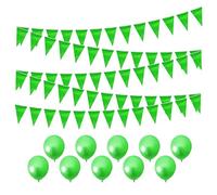 Guirlande de fanions verts de 80 m et 10 ballons verts de 25,4 cm, bannière de drapeau triangulaire, décoration de fête verte, double face, réutilisable, décoration de fête