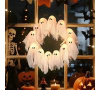 Guirlande de fantômes décoratives d'Halloween avec lumière LED, fantômes lumineux à LED, couronne décorative à suspendre, guirlande lumineuse effrayante, fantômes, pour Halloween, décoration de