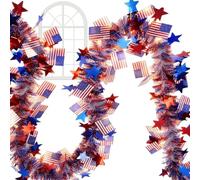 Guirlande de fête commémorative | Décoration de cheminée du 4 juillet - Guirlande de drapeaux nationaux rouges, blancs, bleus de 10 m de long avec lumières | Pour l'intérieur