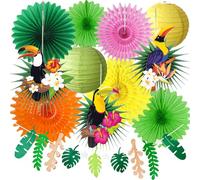 Guirlande de feuilles de toucan pour l'été, hawaïen, Luau, Tiki sur le thème de la jungle tropicale, décorations de fête Luau, fournitures de fête avec feuilles de palmier en papier, lanternes en
