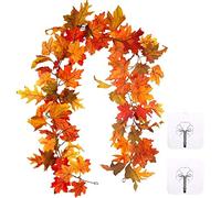 Guirlande de feuilles d'érable artificielles - 175 cm - Feuilles d'automne - Guirlande de vignes en soie - Pour jardin, mur, porte, cheminée, Halloween, fête, Thanksgiving, décoration d'automne