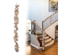 Guirlande de feuilles d'hôte de fête de Noël 2026, guirlande d'Halloween pré-éclairée, facile à façonner, accents dorés, décoration de Noël pour escalier/rampe