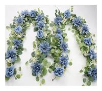 Guirlande de fleurs artificielles de 1,5 m pour intérieur et extérieur, maison, arche de mariage, décoration murale de jardin (bleu poussiéreux et blanc, 2 guirlandes de 1,5 m)