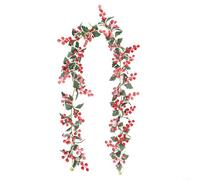 Guirlande de houx artificiel pour Noël, feuilles de lierre et baies rouges 175 cm pour décoration de maison, jardin, fête de mariage, festival (n°73)