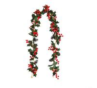Guirlande de houx artificiel pour Noël, feuilles de lierre et baies rouges 175 cm pour décoration de maison, jardin, fête de mariage, festival, feuillage (n° 76)