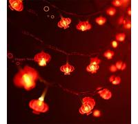Guirlande de Lanternes chinoises rouges perles lumineuses LED étanches Lanterne du Nouvel An avec coque en PVC pour les cours sans glands 3meters/9.8ft 20 Lights