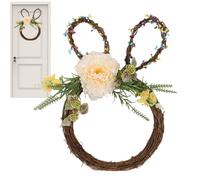 Guirlande de lapin de Pâques - Décoration de couronne de fleurs de printemps amusante - Décoration de saison pour cheminée, mur, fenêtre
