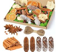 Guirlande de l'Avent décorative de Noël - 46 Accessoires de Couronne de l'Avent - Tranches d'orange séchées, tranches de Pommes, bâtons de Cannelle, Pentagramme, Pommes de pin