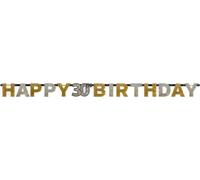 Guirlande de lettres Happy Birthday argent/or scintillant 30