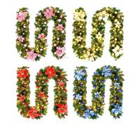 Guirlande de Lumières de Noël,Guirlande Lumineuse de Noël en Rotin | de de 9 Pieds avec lumières LED artificielles - de Fleurs Rouges, décoration de Verdure en rotin, décor de