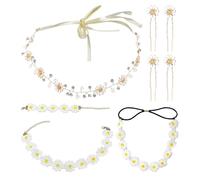 Guirlande De Marguerite 1 Pièce, Fourches À Cheveux 4 Pièces, Bande De Cheveux 1 Pièce, Collier 1 Pièce, Bracelet 1 Pièce, Accessoires De Style De Mariage De Mariée, Accessoires De Voyage Photo.
